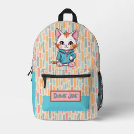 Mochila Impresa El gato lindo del niño rosa y azul