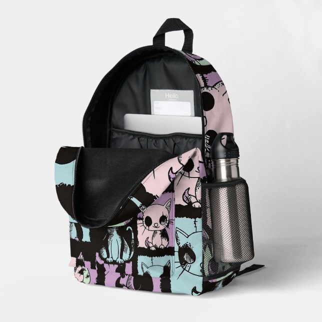 Mochila Impresa El Gótico Kawaii Pastel Patchwork Gótico Creepy (Esquina trasera derecha (abierta))