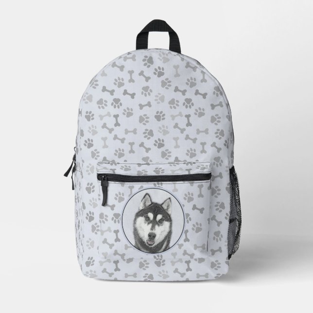 Mochila Impresa El Husky Siberiano (blanco y negro) pinta arte de  (Anverso)