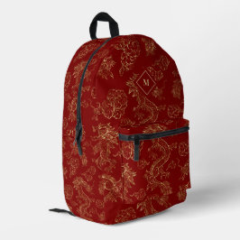 Mochila Impresa El oro del dragón chino y el rojo oscuro