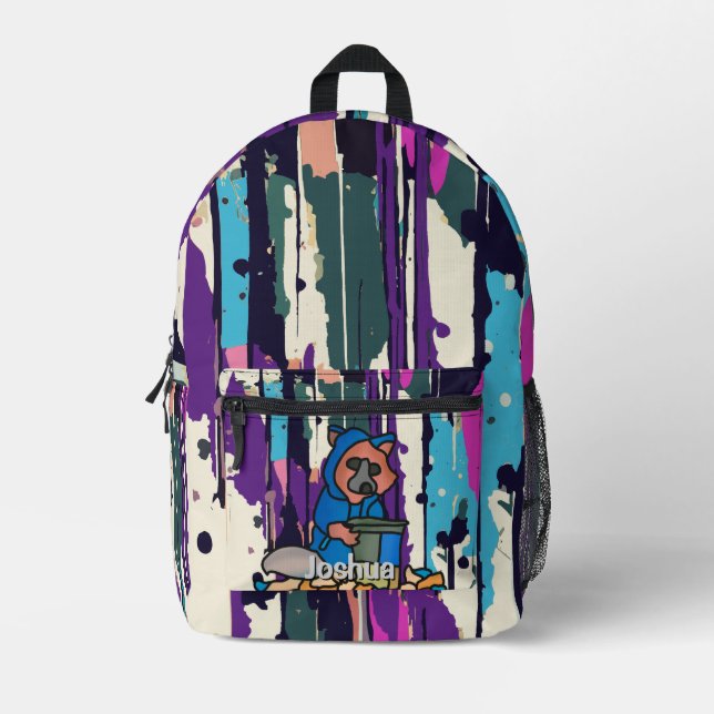 Mochila Impresa El Raccoon Callejero Que Explora A Través De Una B (Anverso)