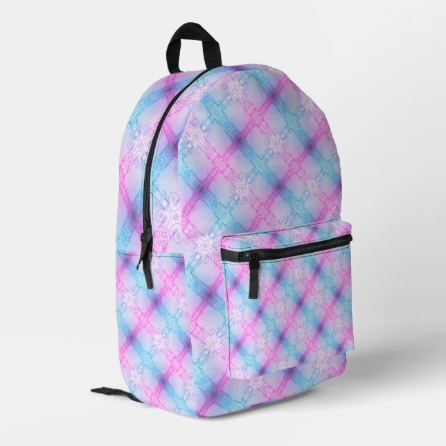 Mochila Impresa Electric Neon Pink Blue Pastel Trans Pride Plaid (Esquina izquierda trasera)