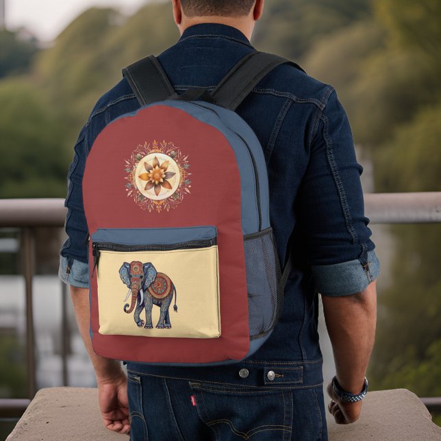 Mochila Impresa Elefante decorado con Mandala floral e iniciales (Subido por el creador)