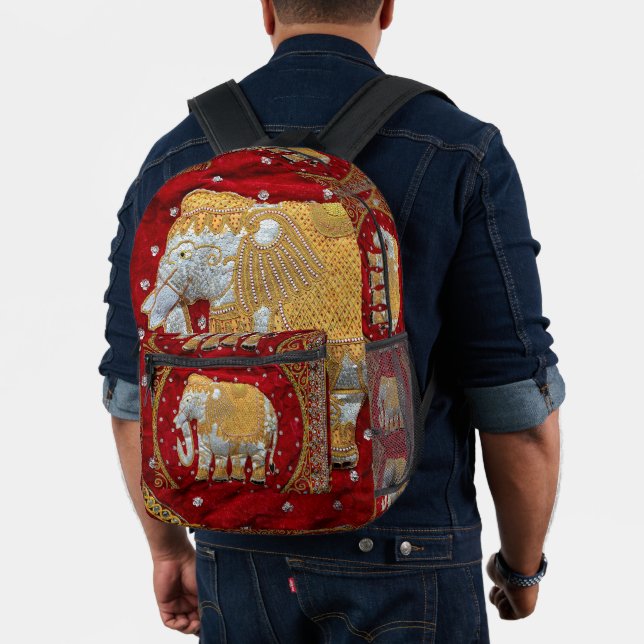 Mochila Impresa Elefante indio embellecido rojo y oro (Insitu (Modelo))