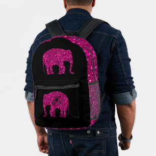 Mochila Impresa Elefante rosa caliente brillante Monograma negro p