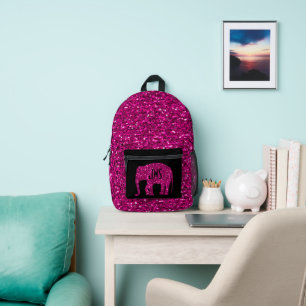 Mochila Impresa Elefante rosa caliente brillante Monograma negro p
