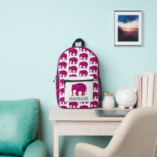 Mochila Impresa Elefante rosa caliente brillante nombre personaliz