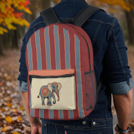 Mochila Impresa Elefante y las turbias franjas rojas azules con mo