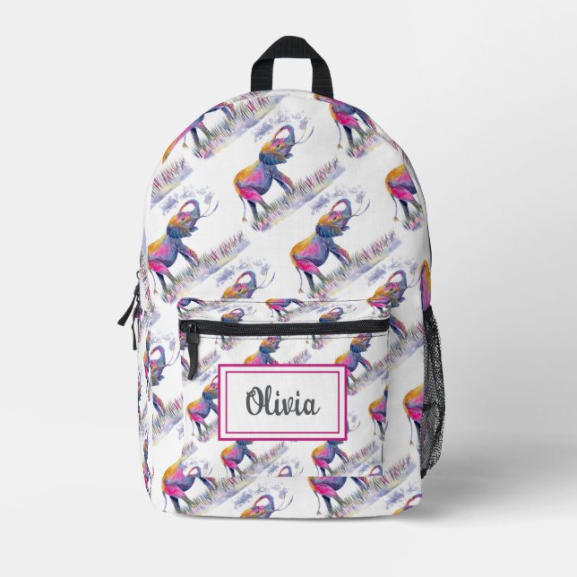 Mochila Impresa Elefantes de color acuático personalizado (Anverso)