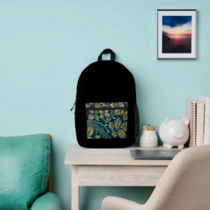 Mochila Impresa Elegancia Azul Dorada