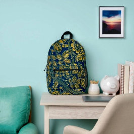 Mochila Impresa Elegancia Azul Dorada