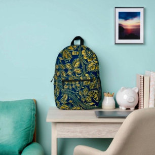 Mochila Impresa Elegancia Azul Dorada