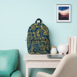 Mochila Impresa Elegancia de Flor de Oro 