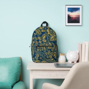 Mochila Impresa Elegancia de Flor de Oro 