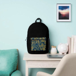 Mochila Impresa Elegancia de Flor de Oro 