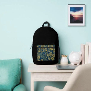 Mochila Impresa Elegancia de Flor de Oro 