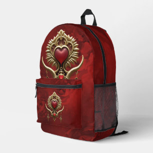 Mochila Impresa Elegancia en rojo luster con un corazón ornamentad