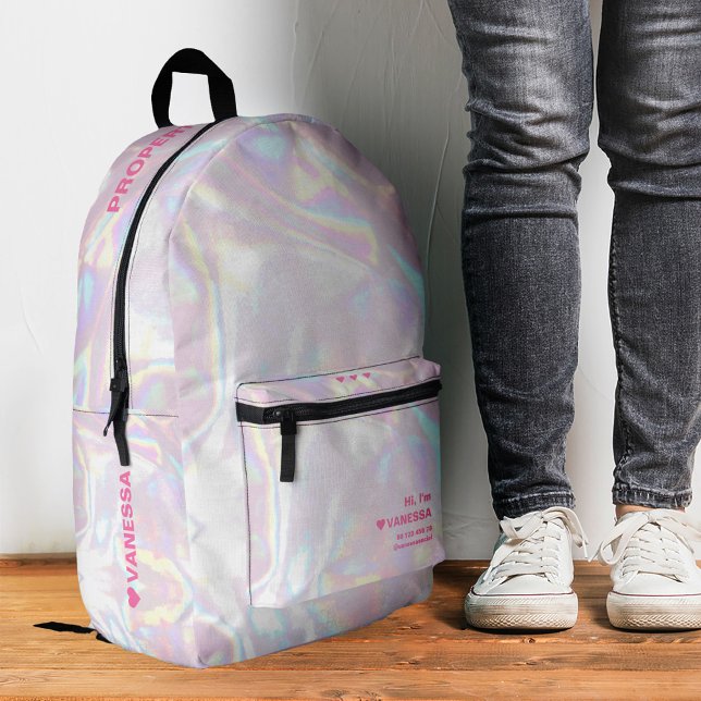 Mochila Impresa Elegancia rosa brillante holográfica (Shinny Holographic Pink Stylish Printed Backpack
)