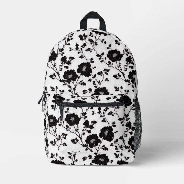 Mochila Impresa Elegant Black And White Floral Silhouette Botanica (Anverso)