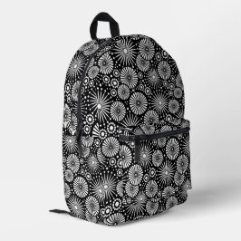Mochila Impresa Elegant Black White Geometric Flowers Starburst