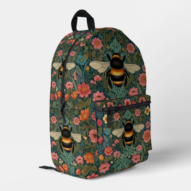Mochila Impresa Elegant boho retro bumblebee spring florals  (Esquina izquierda trasera)