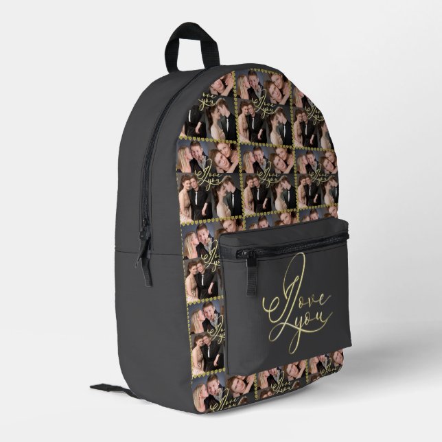 Mochila Impresa Elegant I Love You Gold Photo Collage Calligraphy (Esquina izquierda trasera)