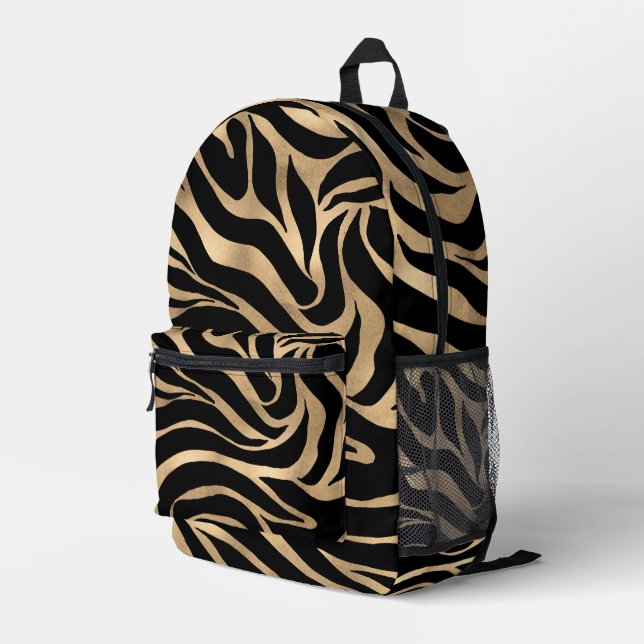 Mochila Impresa Elegant Metallic Gold Zebra Black Animal Print (Esquina derecha trasera )