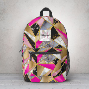 Mochila Impresa Elegante abstracto rosa negro geométrico