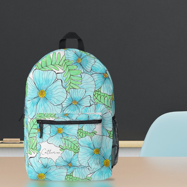 Mochila Impresa Elegante acuarela Flores azules y vegetación (Subido por el creador)
