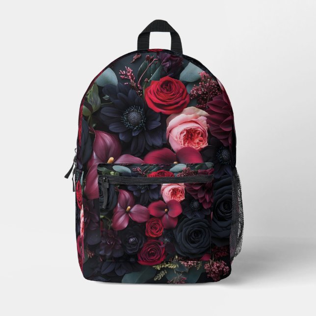 Mochila Impresa Elegante Arreglo Floral Oscuro Con Rosas (Anverso)