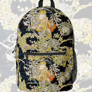 Mochila Impresa Elegante Arte Nouveau Mucha Señora Floral Botánico