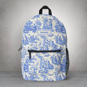 Mochila Impresa Elegante azul vintage Toile de Jouy romántico