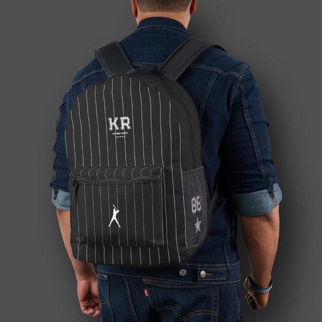 Mochila Impresa Elegante Béisbol Black White Stripes Sporty (Stylish Baseball Black White Stripes Sporty Printed Backpack
)