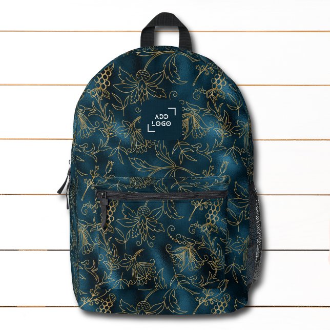 Mochila Impresa Elegante Blue Gold Tropical Floral Logo Corporate (Subido por el creador)