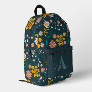 Mochila Impresa Elegante Bonito Verde Amarillo Floral Con Nombre