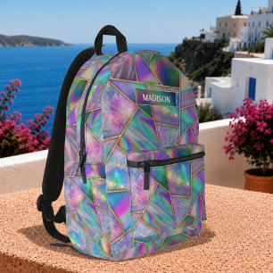 Mochila Impresa Elegante chic holográfico falso geométrico dorado