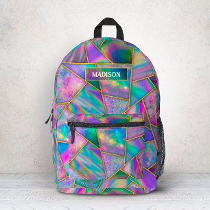 Mochila Impresa Elegante chic holográfico falso geométrico dorado
