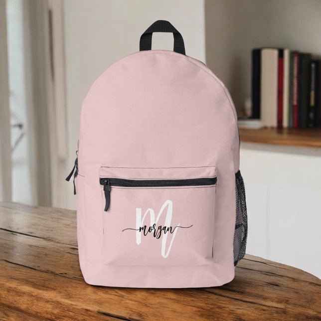 Mochila Impresa Elegante Chica de monograma rosa de vuelta a la es (Subido por el creador)
