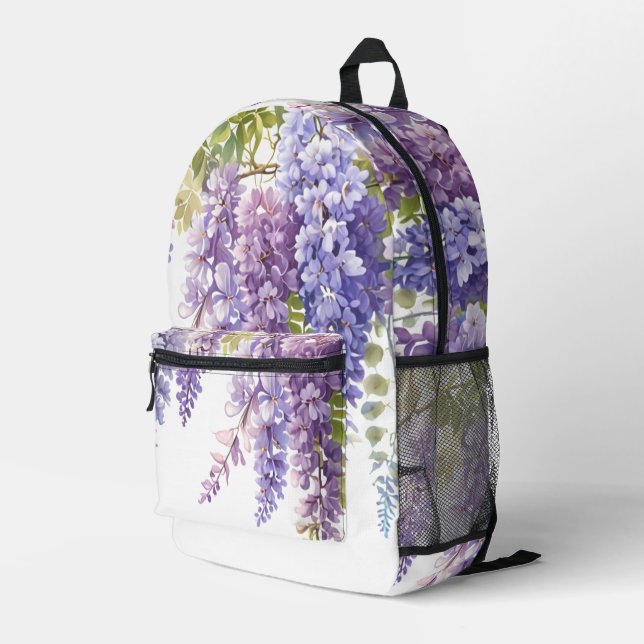 Mochila Impresa Elegante color morado glicinia floral (Esquina derecha trasera )