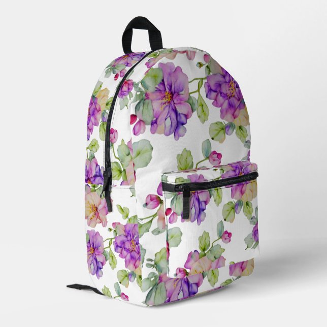 Mochila Impresa Elegante color púrpura morado floral (Esquina izquierda trasera)