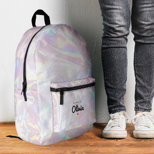 Mochila Impresa Elegante corazón rosa brillante holográfico modern
