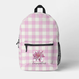 Mochila Impresa Elegante cuadros florales de rosa y blanco persona