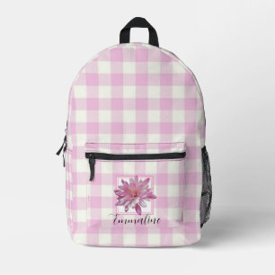 Mochila Impresa Elegante cuadros florales de rosa y blanco persona