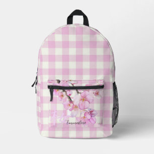 Mochila Impresa Elegante cuadros rosa blanco personalizar flor de 