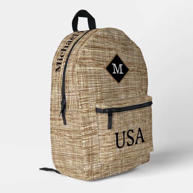 Mochila Impresa Elegante diseño personalizado elegante Burlap Blac (Esquina izquierda trasera)