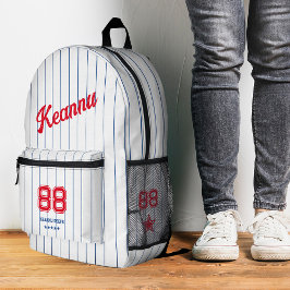 Mochila Impresa Elegante Esporádico De Béisbol, Bandas Azules Roja