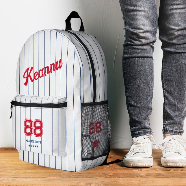 Mochila Impresa Elegante Esporádico De Béisbol, Bandas Azules Roja (Stylish Baseball Sporty Red White Blue Stripes Printed Backpack
)
