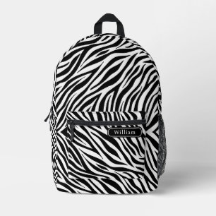 Mochila Impresa Elegante estampado de rayas de cebra en blanco y n