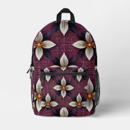 Mochila Impresa Elegante estampado floral geométrico de burgundy y