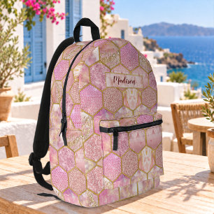 Mochila Impresa Elegante falso brillo rosa oro geométrico femenino